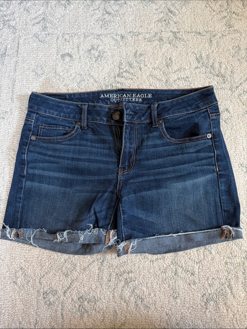 American Eagle Outfitters Dark Blue Rolled Frayed Hem Jean Shorts
